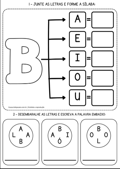 Atividade para juntar letras e formar sílabas