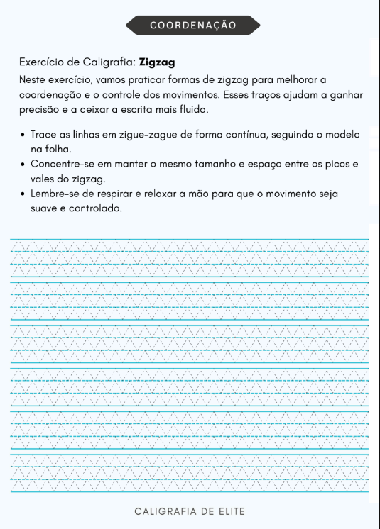 Atividade de coordenação e caligrafia em zigue-zague